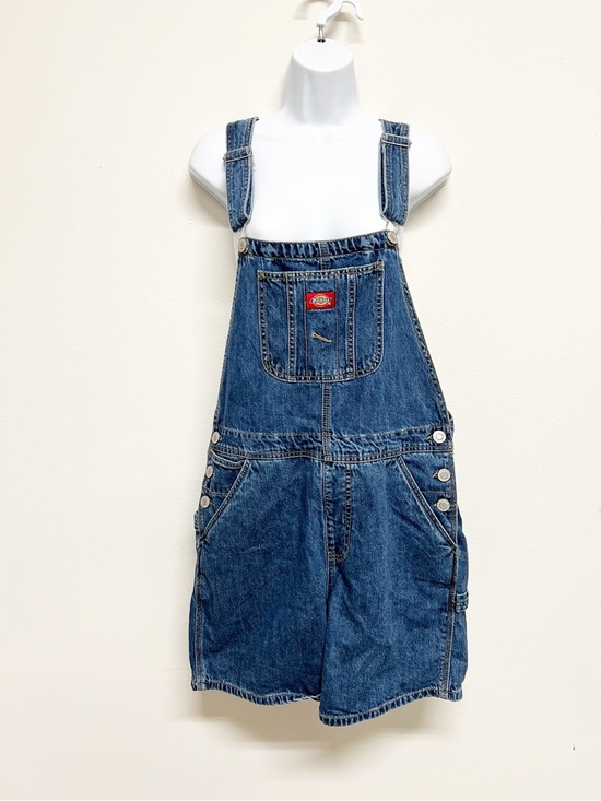 Dickies Denim - Dickies Womens Medium Wash Classic Denim Roll Hem Shortall Size Large